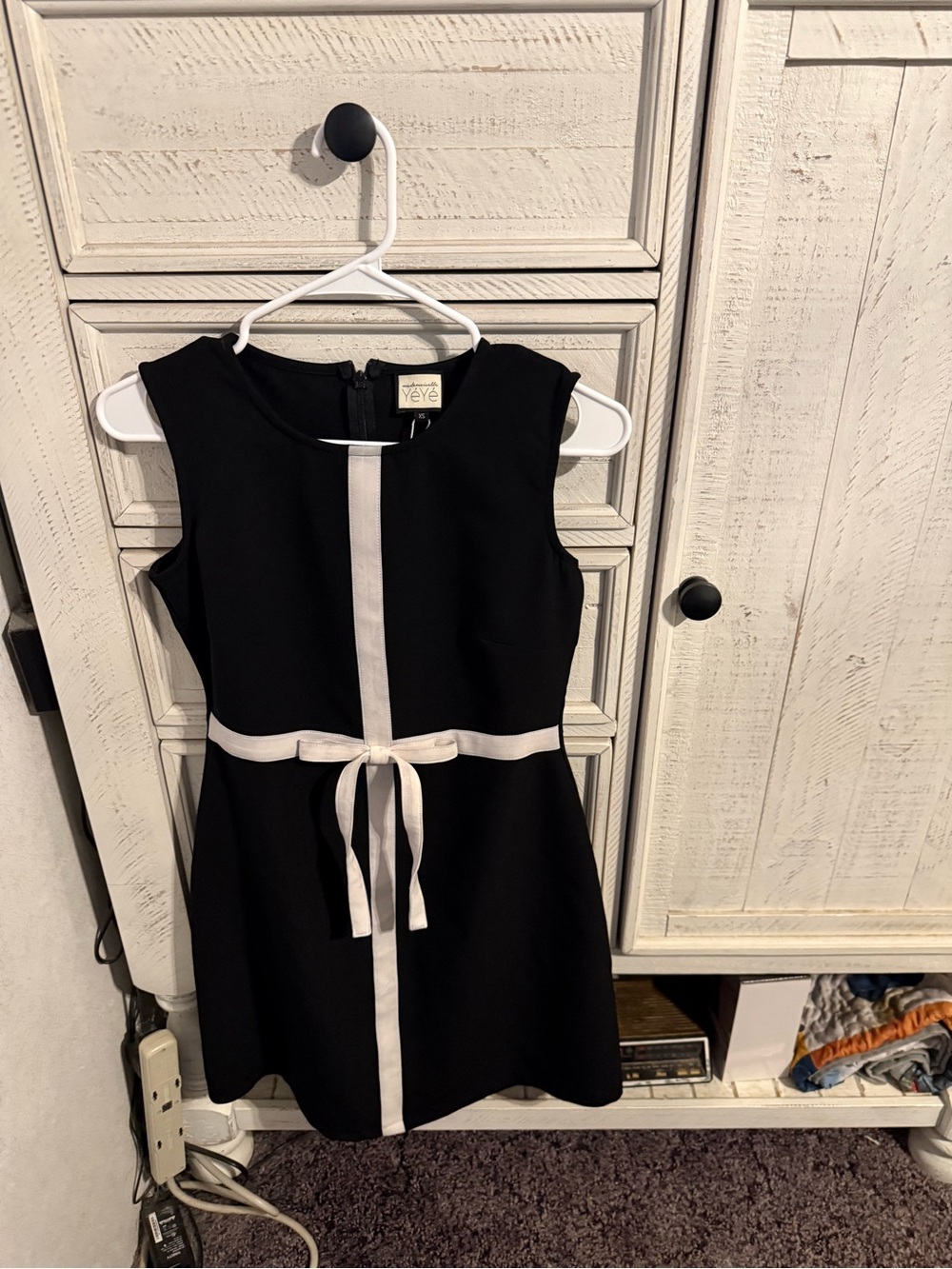 Black Sleeveless Mini Dress with White Trim